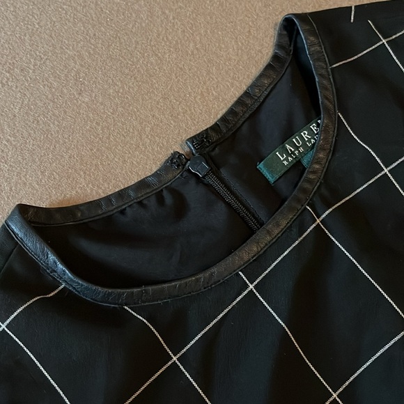 Lauren Ralph Lauren NWT Windowpane Plaid Leather Trim Sheath Dress - 6 - Picture 9 of 10